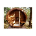 3,5m long Thermowood Barrel Sauna (Ø 2.27 m) with changing room