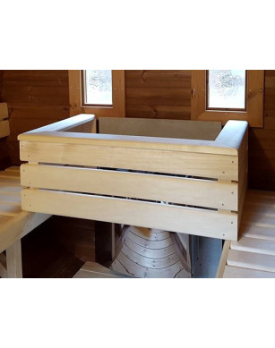 3,5m long Thermowood Barrel Sauna (Ø 2.27 m) with changing room