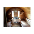 3,5m long Thermowood Barrel Sauna (Ø 2.27 m) with changing room