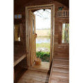 3,5m long Thermowood Barrel Sauna (Ø 2.27 m) with changing room