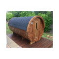 4,5m long Pine Barrel Sauna (Ø 1,97 m) with changing room