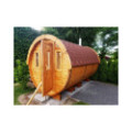 3,5m long Pine Barrel Sauna (Ø 2.27 m) with changing room