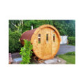 3,5m long Pine Barrel Sauna (Ø 2.27 m) with changing room