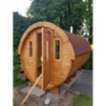 3,5m long Pine Barrel Sauna (Ø 2.27 m) with changing room