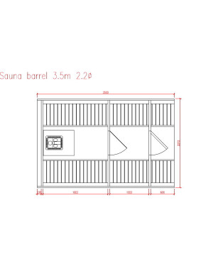 3,5m long Pine Barrel Sauna (Ø 2.27 m) with changing room