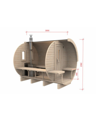3,0m long Pine Barrel Sauna (Ø 2.27 m)