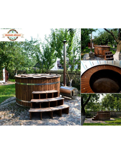 Ø180cm Plastic PP & Spruce Hottub with outside heater & special stair