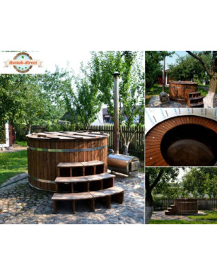 Ø180cm Plastic PP & Spruce Hottub with outside heater & special stair