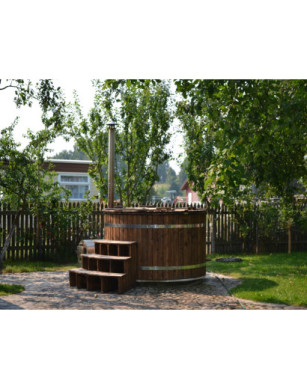 Ø180cm Plastic PP & Spruce Hottub with outside heater & special stair