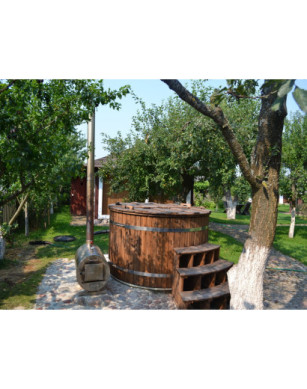 Ø180cm Plastic PP & Spruce Hottub with outside heater & special stair