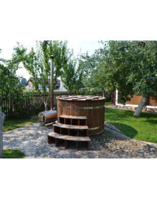Ø180cm Plastic PP & Spruce Hottub with outside heater & special stair