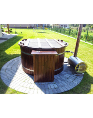 Ø180cm Plastic PP & Spruce Hottub with outside heater & special stair