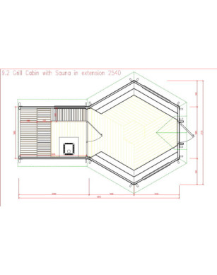 Grill Cabin 9.2 m² with Sauna in 2.5 m Extension