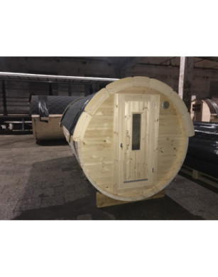 3,5m long Pine Barrel Sauna (Ø 1.97 m) with changing room