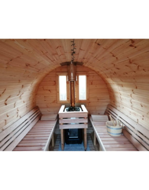 3,5m long Pine Barrel Sauna (Ø 1.97 m) with changing room