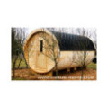 4,5m long Pine Barrel Sauna (Ø 2,27 m) with changing room