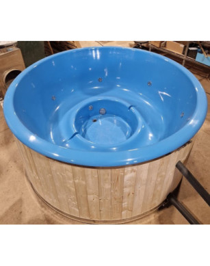 BLUE GLASS FIBER HOTTUB WITH OUTSIDE HEATER IN STOCK