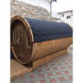 4,8m long Pine Barrel Sauna (Ø 1,97 m) with changing room
