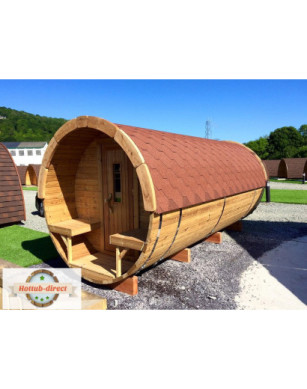 4,8m long Pine Barrel Sauna (Ø 1,97 m) with changing room