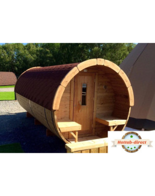4,8m long Pine Barrel Sauna (Ø 1,97 m) with changing room