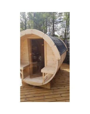 4,8m long Pine Barrel Sauna (Ø 1,97 m) with changing room