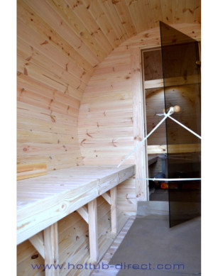 4,8m long Pine Barrel Sauna (Ø 1,97 m) with changing room