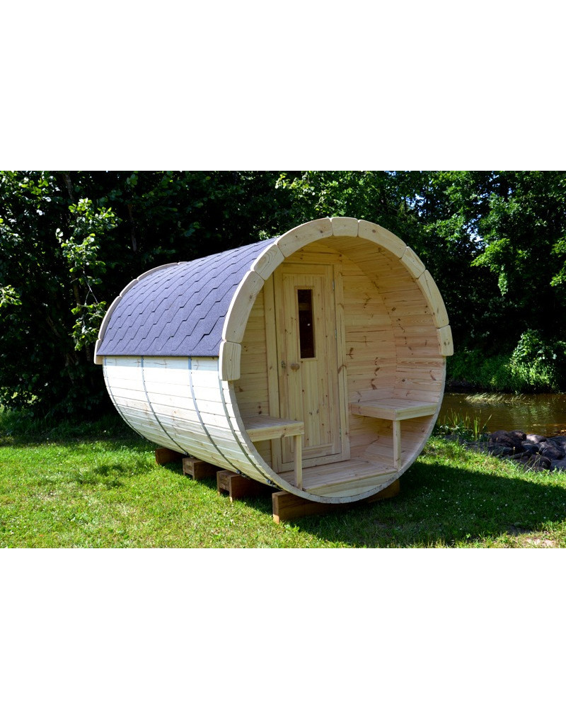 2,4m long Pine Barrel Sauna (Ø 2,27 m) 2,4m long Pine Barrel Sauna (Ø 2,27 m)