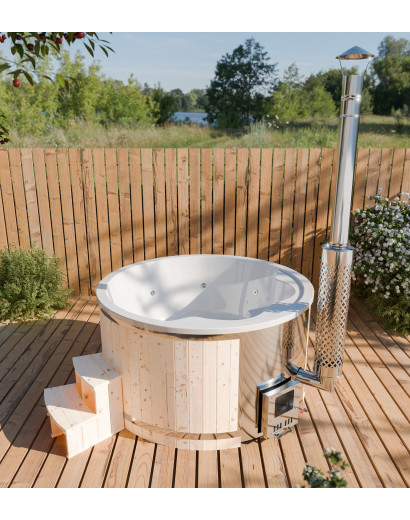 Acrylic hot tub with integrated heater