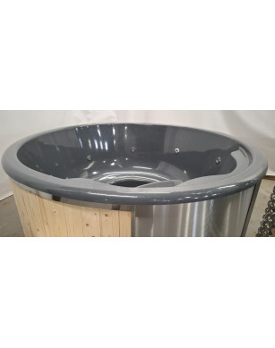 GREY GLASS FIBER HOTTUB WITH INTEGRATED WOODEN FIRED HEATER IN STOCK