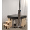 GREY GLASS FIBER HOTTUB WITH INTEGRATED WOODEN FIRED HEATER IN STOCK