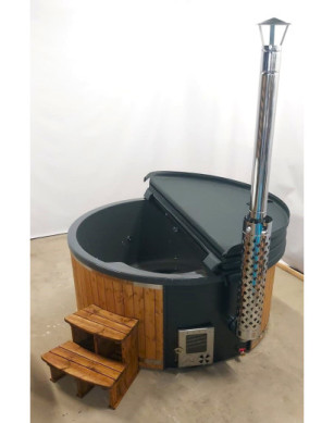 GREY ACRYLIC HOTTUB WITH INTEGRATED WOODEN FIRED HEATER IN STOCK