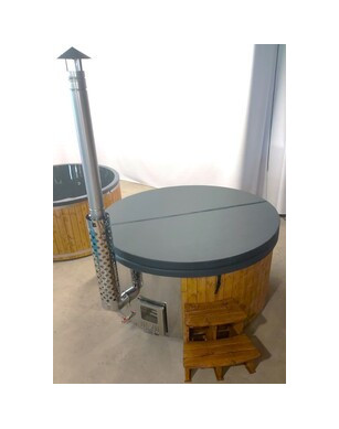 GREY ACRYLIC HOTTUB WITH INTEGRATED WOODEN FIRED HEATER IN STOCK