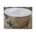 WHITE ACRYLIC HOTTUB WITH INTEGRATED WOODEN FIRED HEATER IN STOCK