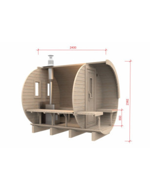 2,4m long Thermowood Barrel Sauna (Ø 2,27 m)
