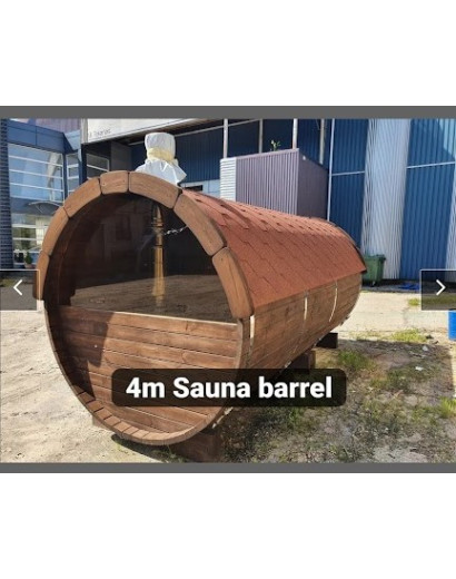 4,0m long Pine Barrel Sauna (Ø 1.97 m) with changing room IN STOCK