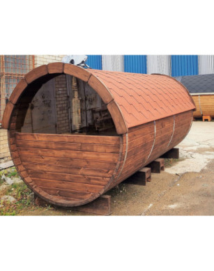 4,0m long Pine Barrel Sauna (Ø 1.97 m) with changing room IN STOCK