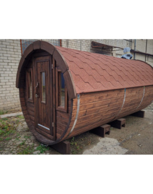 4,0m long Pine Barrel Sauna (Ø 1.97 m) with changing room IN STOCK