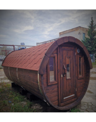 4,0m long Pine Barrel Sauna (Ø 1.97 m) with changing room IN STOCK