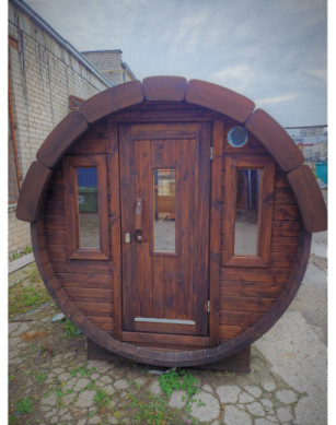 4,0m long Pine Barrel Sauna (Ø 1.97 m) with changing room IN STOCK