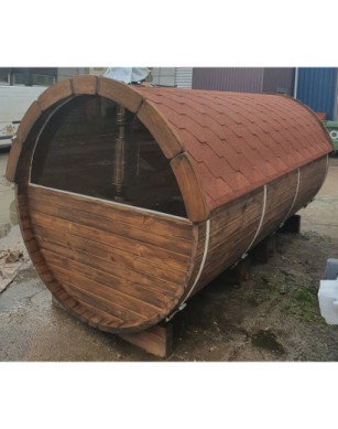 4,0m long Pine Barrel Sauna (Ø 1.97 m) with changing room IN STOCK