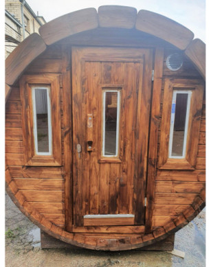 4,0m long Pine Barrel Sauna (Ø 1.97 m) with changing room IN STOCK