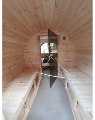 4,0m long Pine Barrel Sauna (Ø 1.97 m) with changing room IN STOCK