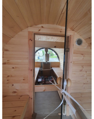 4,0m long Pine Barrel Sauna (Ø 1.97 m) with changing room IN STOCK