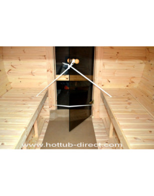 4,0m long Pine Barrel Sauna (Ø 2.27 m) with changing room
