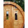 4,0m long Pine Barrel Sauna (Ø 2.27 m) with changing room