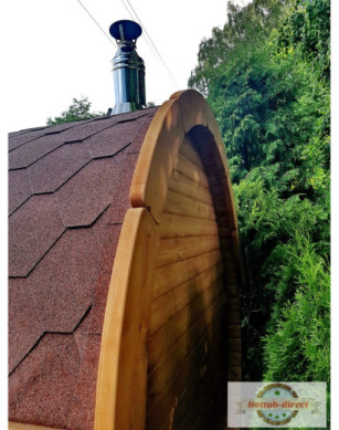 4,0m long Pine Barrel Sauna (Ø 2.27 m) with changing room