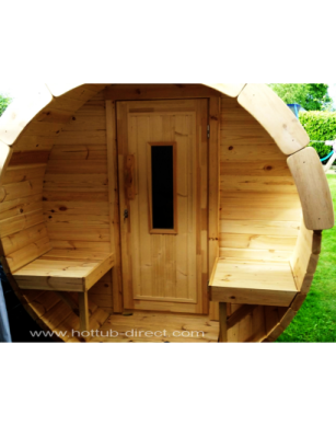 4,0m long Pine Barrel Sauna (Ø 2.27 m) with changing room