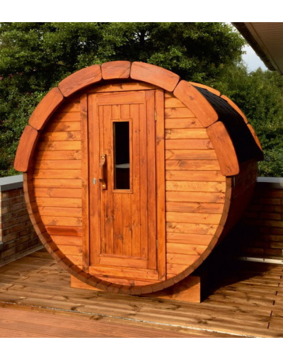 1,7m long Barrel Sauna (Ø 1.97 m) with wood burning heater
