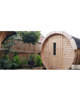 1,7m long Barrel Sauna (Ø 1.97 m) with wood burning heater