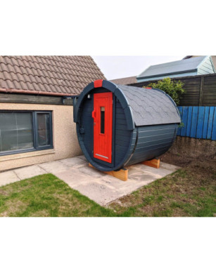 1,7m long Barrel Sauna (Ø 1.97 m) with wood burning heater